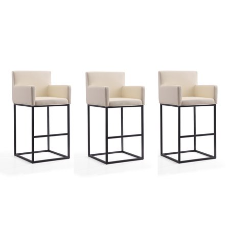 MANHATTAN COMFORT Ambassador Barstool in Cream and Black (Set of 3) 3-BS017-CR